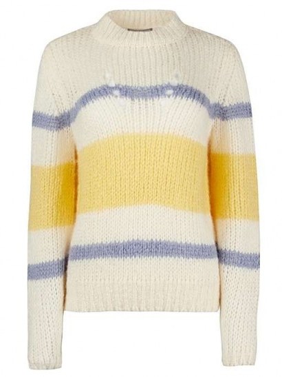 OLIVER BONAS Striped White Chunky Knitted Jumper | sloucht high neck sweater - flipped