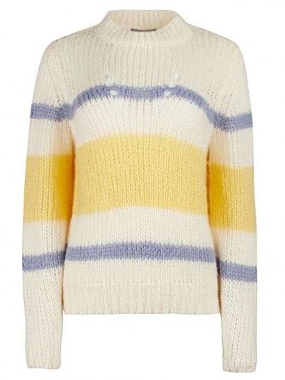 OLIVER BONAS Striped White Chunky Knitted Jumper | sloucht high neck sweater