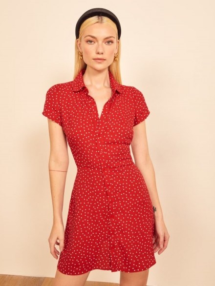 Reformation Sunday Dress in Ditty / red dot print dresses - flipped