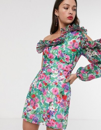 Talulah better together floral one shoulder mini dress in botanical bloom | ruffle trim dresses - flipped