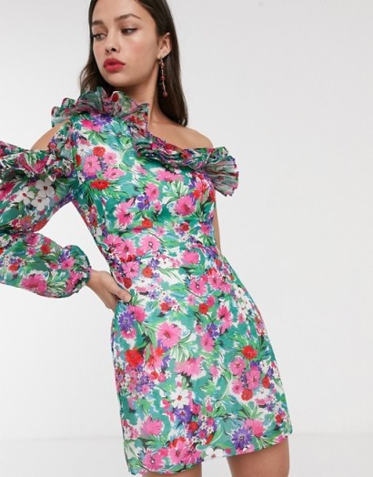 Talulah better together floral one shoulder mini dress in botanical bloom | ruffle trim dresses