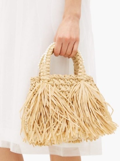 SIMONE ROCHA Tasselled mini woven bag in beige - flipped