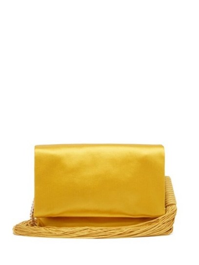 GALVAN Tasselled satin shoulder bag in golden yellow - flipped
