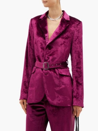 SIES MARJAN Terry single-breasted belted velvet jacket in burgundy-purple ~ jewel tone jackets - flipped