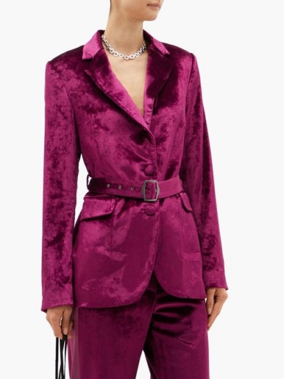 SIES MARJAN Terry single-breasted belted velvet jacket in burgundy-purple ~ jewel tone jackets