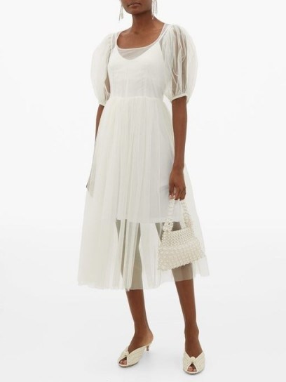 MOLLY GODDARD Tilly puffed-sleeve tulle midi dress in white | sheer dresses - flipped