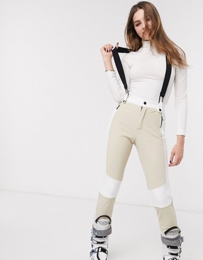 Topshop SNO ski trousers in nude | skiing pants with braces | snow sport clothing - flipped
