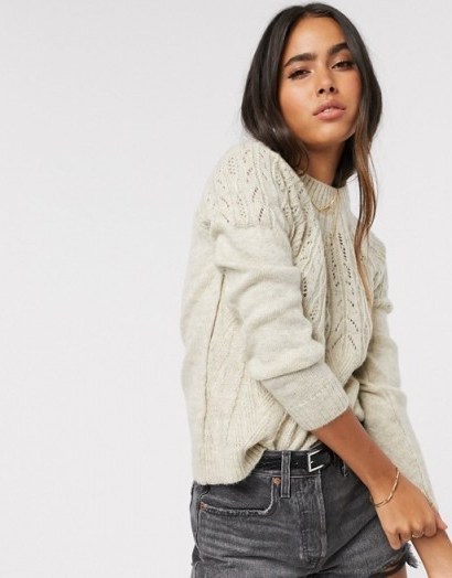 Vero Moda jumper with cable detail in cream / birch - flipped