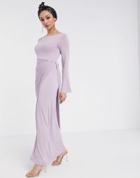 Verona maxi dress with draped wrap front in lilac