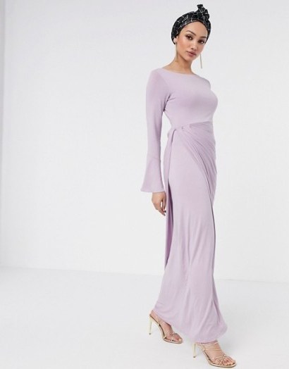 Verona maxi dress with draped wrap front in lilac - flipped