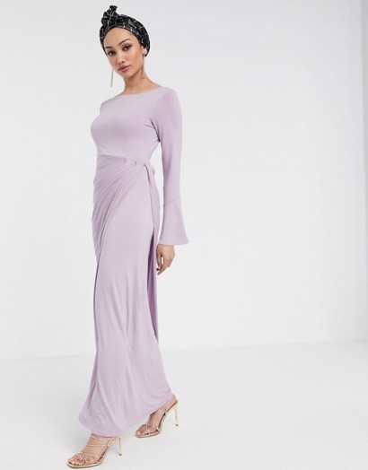 Verona maxi dress with draped wrap front in lilac