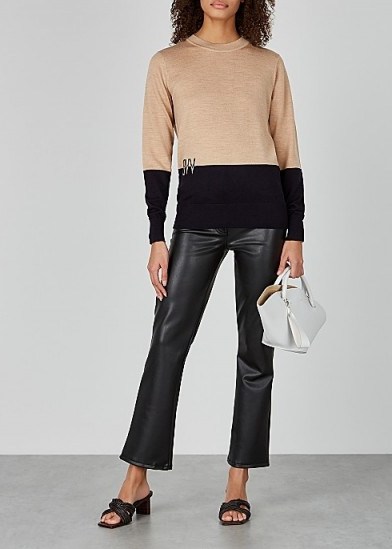 VICTORIA, VICTORIA BECKHAM Camel and black wool jumper ~ chic knitwear - flipped