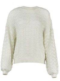 OLIVER BONAS Wavy Stitch White Knitted Jumper | balloon sleeve jumpers