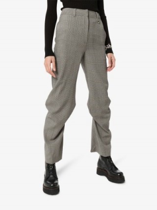 We11done High-Waisted Checked Pintuck Trousers in Grey