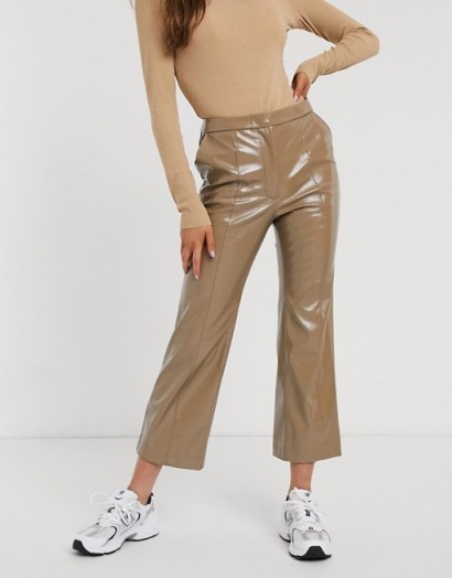 Weekday patent flared trousers in beige – cropped shiny pants