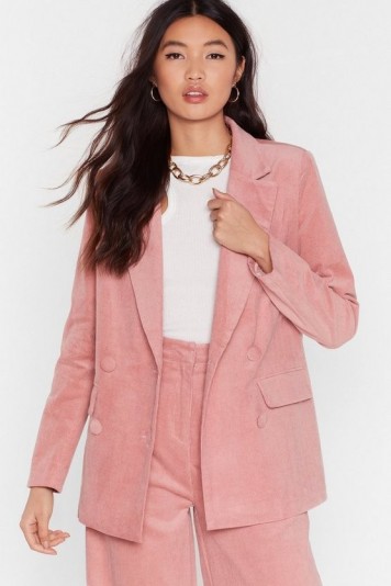 NASTY GAL We’re So Cord-uroy Double Breasted Tailored Blazer in rose