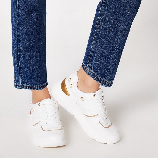 River Island White pearl lace-up chunky trainers | luxe look sneakers - flipped