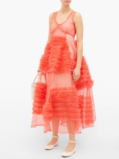 MOLLY GODDARD Whitney ruffled tulle dress in coral pink - flipped