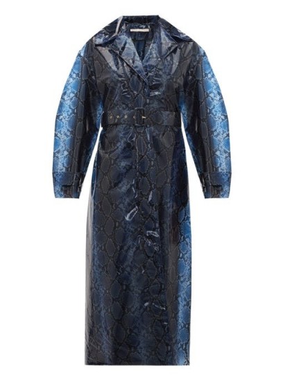 EMILIA WICKSTEAD Wilmer python-print PVC trench coat in navy ~ glamorous blue mac