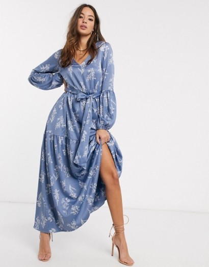 Y.A.S maxi dress with balloon sleeve IN BLUE FLORAL