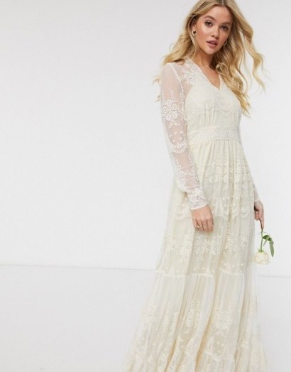 Y.A.S Wedding maxi dress with plunge neck in cream lace - flipped
