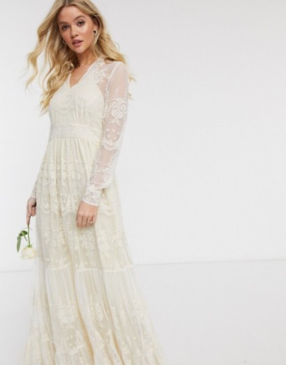 Y.A.S Wedding maxi dress with plunge neck in cream lace