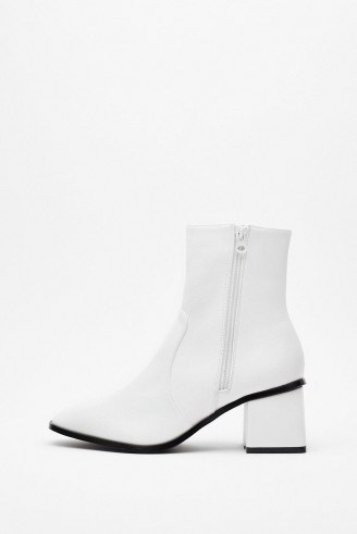 NASTY GAL You Said Zip Faux Leather Heeled Boots in White - flipped