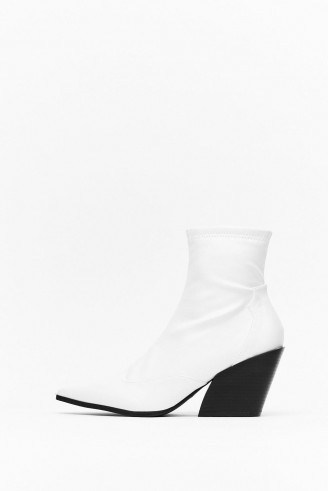 NASTY GAL You’ve Missed the Point Faux Leather Western Boots in white - flipped