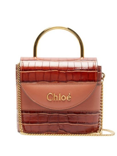 CHLOÉ Aby Lock crocodile-effect leather cross-body bag in tan | small luxe crossbody bags