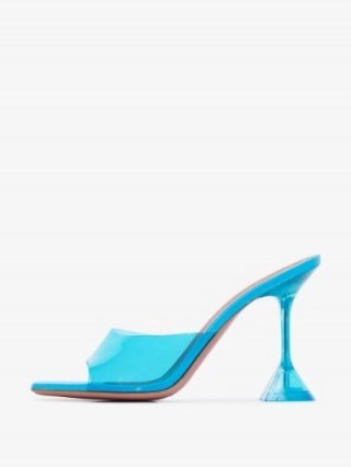Amina Muaddi Blue Lupita 95 PVC Mules / flared stiletto heels - flipped