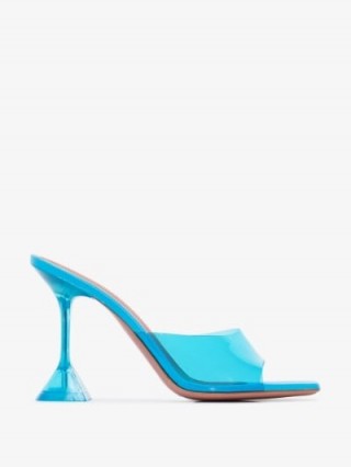 Amina Muaddi Blue Lupita 95 PVC Mules / flared stiletto heels