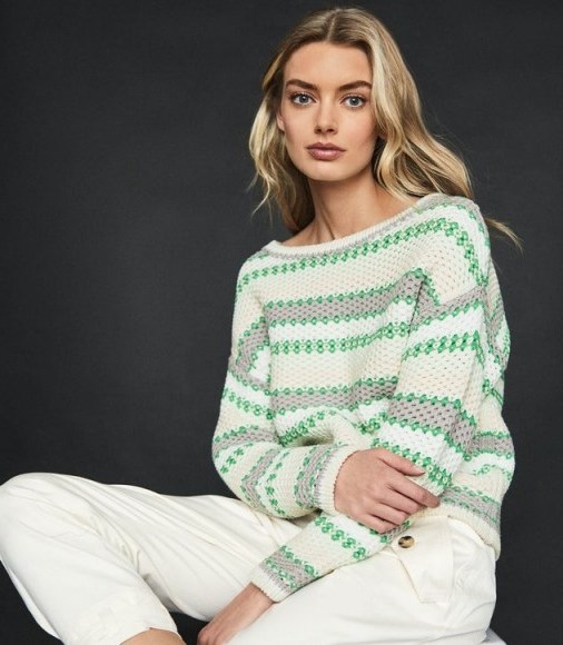 REISS ANNA PASTEL STRIPE KNITTED JUMPER GREEN/WHITE ~ fresh look knits - flipped