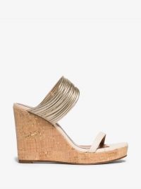 Aquazzura Cream And Gold Rendez Vous 105 Wedge Sandals | strappy wedged mules