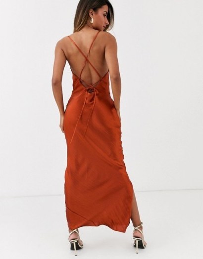 ASOS DESIGN cami maxi slip dress in high shine satin with lace up back - flipped