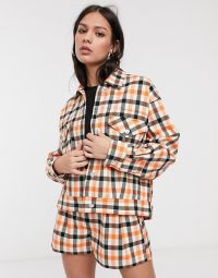 ASOS DESIGN tailored shacket co-ord in orange check / checked fashion sets