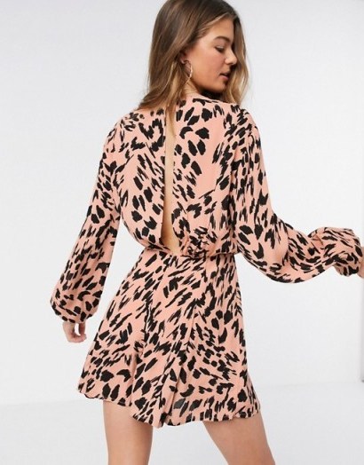 ASOS DESIGN Tall floaty playsuit with godet inserts in smudged animal print - flipped