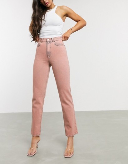 ASOS DESIGN Tall High rise stretch ‘slim’ straight leg jeans in overdye pink