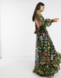 ASOS EDITION summer floral embroidered maxi dress with open back | flaty semi sheer occasion dresses