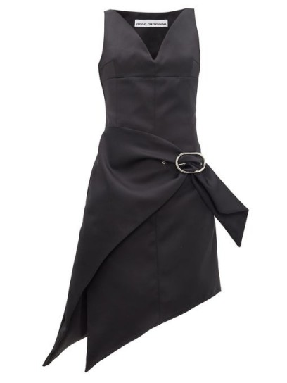 PACO RABANNE Asymmetric buckled satin dress in black ~ contemporary lbd