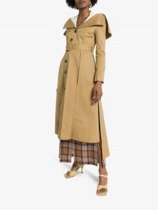A.W.A.K.E. Mode Off-The-Shoulder Trench Coat | neutral belted coats - flipped
