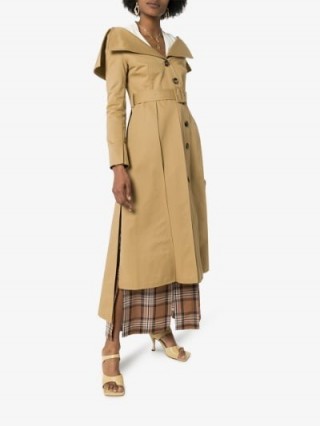 A.W.A.K.E. Mode Off-The-Shoulder Trench Coat | neutral belted coats