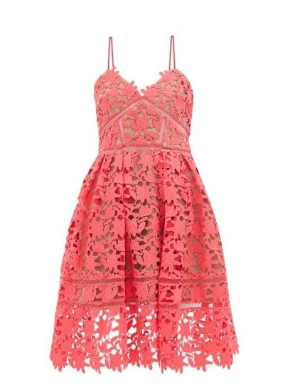 SELF-PORTRAIT Azaelea pink floral guipure-lace dress | strappy fit and flare - flipped