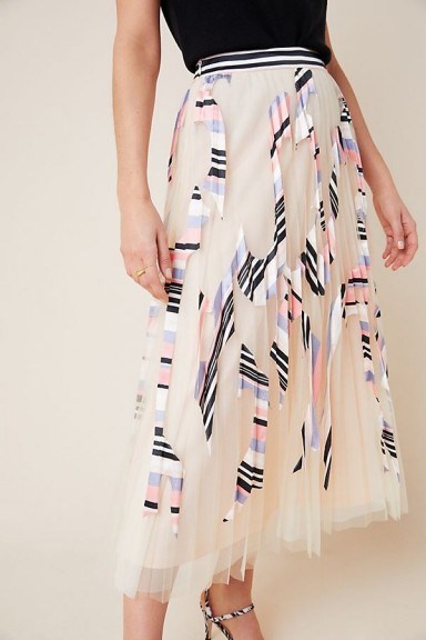 Geisha Designs Valle Graphic-Tulle Skirt in Pink - flipped