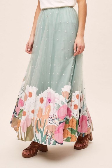 Anthropologie – Rachel Embroidered-Applique Tulle Skirt in Mint - flipped