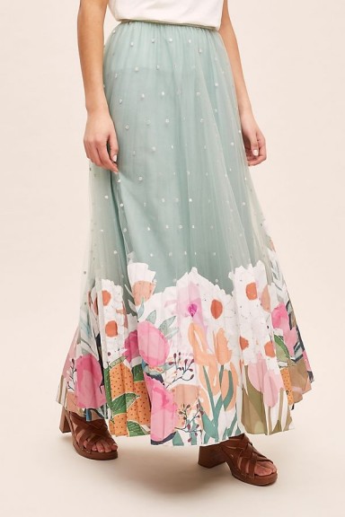 Anthropologie – Rachel Embroidered-Applique Tulle Skirt in Mint