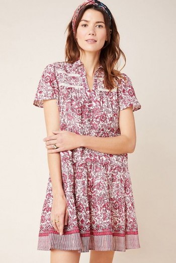 ANTHROPOLOGIE Georgina Tiered Shirtdress / flower print shirt dress - flipped