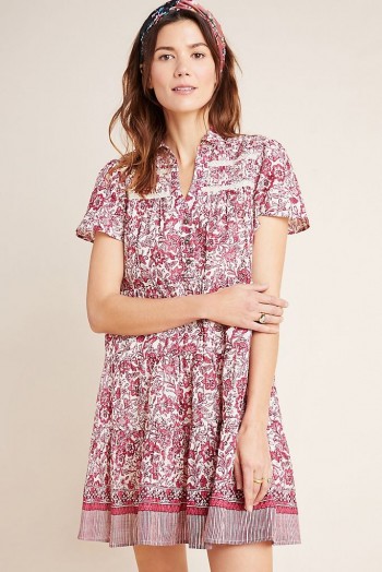 ANTHROPOLOGIE Georgina Tiered Shirtdress / flower print shirt dress