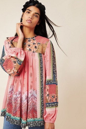 Bhanuni by Jyoti Rosario Embroidered Blouse in Medium Pink / mixed print blouses - flipped