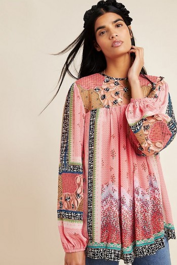 Bhanuni by Jyoti Rosario Embroidered Blouse in Medium Pink / mixed print blouses