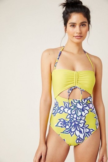 Anthropologie Jamie Sweetheart One-Piece Swimsuit in Chartreuse / cut-out one piece swimsuits - flipped